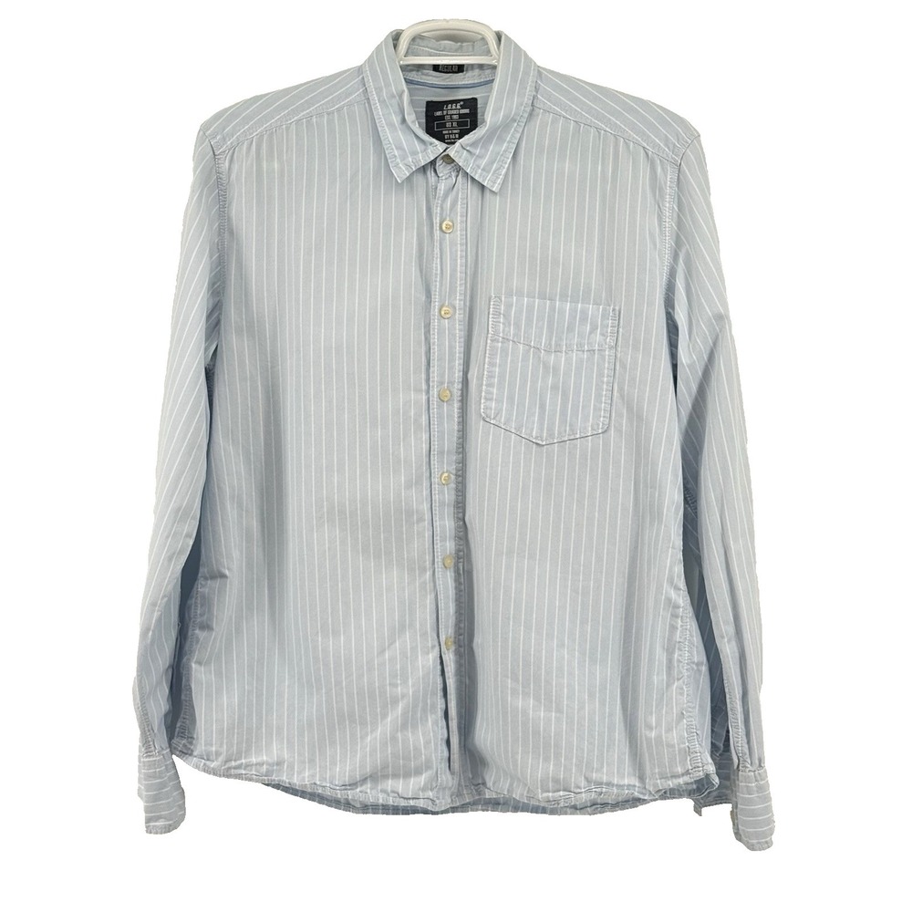 Mens H&M LOGG Striped Long Sleeve Button Front Blue Cotton Shirt Size XL Casual